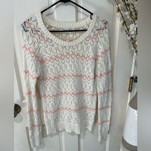 Pink & cream crochet striped sweater